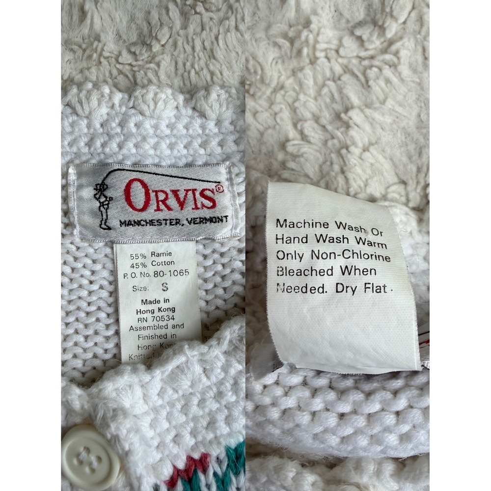 Vintage Orvis Patchwork Cardigan Sweater Floral Heart Knit Ramie Cotton S - Picture 4 of 13